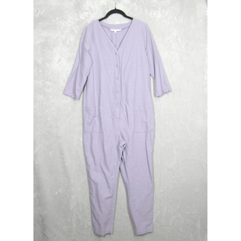 HATCH The Nines Jumpsuit Size Small Maternity Lavender Linen Blend Button Front